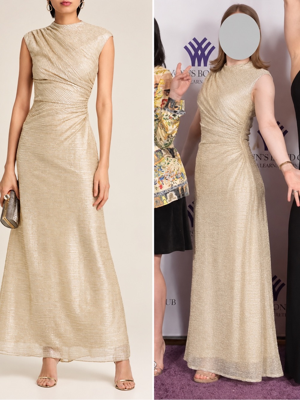 AQUA Crinkle Metallic Gold Silver Gown Size 4
